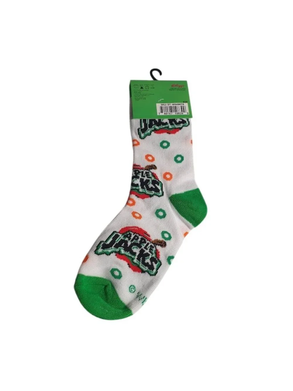 Apple Jacks Crew Socks Kids Ages 7 to 10 Novelty Cereal Design Green Orange Gift